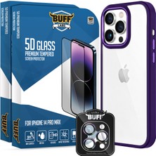Buff Labs Buff iPhone 14 Pro Max Avantaj Paket - 2X5D Ekran Koruyucu + Air Bumper Kılıf + Lens Koruyucu Mor