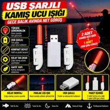 2 Adet USB Şarjlı Kırmızı LED Olta Kamış Ucu Işığı – Gece Balık Avı Için Parlak Işıklı, Klipsli, USB Şarj Cihazlı Set