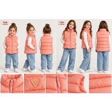 Wikiland Jeans Wikiland Kız Çocuk Somon Pembe Dik Yaka Fermuarlı Kapitone Şişme Yelek