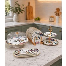 Pinkev Flora 11 Parça Seramik Pasta Servis Kayık Sunum Tabağı Seti
