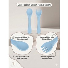 Duffa Silikon 2'li Mama Kaşık Çatal Seti Bebek Beslenme Seti Bebek Mama Kaşık ve Çatal - Bpa Içermez - Mavi