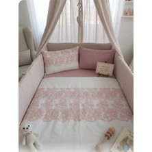 Manora % Pamuk Dantel Detaylı Bebek Nevresim Takımı - Pudra (100x150 cm Nevresim + 120x150 cm Çarşaf + 2 Yastık Kılıfı)
