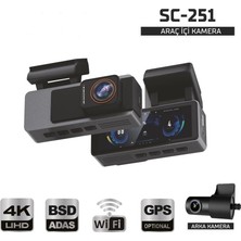 Sentinel SC-251 Araç Içi Kamera 4K UHD Wifi Çift Kameralı Dash Cam Arka Kamera Destekli