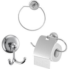 Krom Metal Sağlam Aparat Vidalı Lavabo Banyo Wc Bez Havlu Çatal Askı Tuvalet Kağıtlık 3'lü S