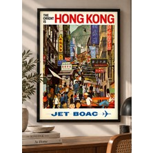 Pegziz The Orient Is Hong Kong Boac Vintage Çerçeveli Tablo – Retro Hong Kong Havayolu Seyahat Posteri, Uzak Doğu Duvar Dekoru