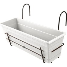 Stratecht Ferforje Askılı Dikdörtgen Plastik Balkon Saksısı 8,5 Litre 50 x 17 x 16 cm Teras ve Bahçe Için Beyaz ve Siyah
