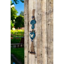 Revard Home Nazar Boncuklu Mantar ve Kelebekli Saksı Figürlü Seramik El Yapımı Dekoratif Duvar Süsü 7,5X45 cm