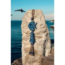 Revard Home Nazar Boncuklu Seramik Lider Balık Desenli Deniz Feneri Dekoratifli Çok Amaçlı Duvar Eşyası 9X40 cm