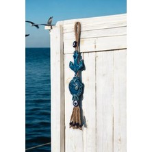 Revard Home Nazar Boncuklu Seramik Tekne Çapası Desenli Balık Dekoratifli Çok Amaçlı Duvar Süs Eşyası 6X40 cm