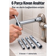 Evgereçlerim 6 Parça Çift Ağızlı Kovan Anahtar Takımı 8-17 mm Sıkma Kollu Boru Tipi Lokma Buji Anahtar Seti
