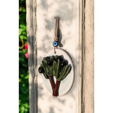 Revard Home Nazar Boncuklu Doğal Zeytin Ağaçlı Beyaz Seramik El Yapımı Dekoratif Duvar Süsü Eşyası 14X14 cm
