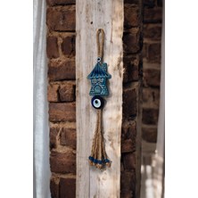Revard Home Nazar Boncuklu Seramik Ev Desenli Mavi Boncuk Dekoratifli Çok Amaçlı Duvar Süs Eşyası 7X33 cm
