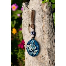 Revard Home Nazar Boncuklu Seramik Kelebek ve Çiçek Desenli Yuvarlak Dekoratifli Çok Amaçlı Süs Eşyası 9X17 cm