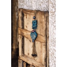 Revard Home Nazar Boncuklu Seramik Bilge Baykuş ve Desenli Saksı Temalı Dekoratif Duvar Süsü 7X45 cm