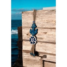 Revard Home Nazar Boncuklu Seramik Sağlam Çapa ve Yonca Çiçekli Dekoratif Duvar Süsü 7X35 cm