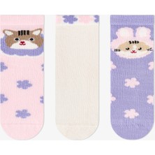 Penti Kız Çocuk Pembe Feel Better Kedi Desenli Pamuklu 3 Çift Soket Çorap