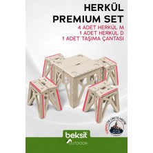 Beksit OUTDOOR Herkül Premium Set Katlanır Kamp Masa-Tabure Takımı Reflektörlü (Çantalı-Bej)