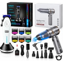 Vgr Tıraş Makinesi Seti | V-887C + ST-6659PLUS - 9000 Rpm Clipper + Kablosuz Araç Süpürgesi