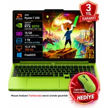 Lenovo Loq 15AHP11 83TN00AATR-01  Amd Ryzen 7 250 16GB 1TB SSD RTX5070 8gb Tgp 115W 15.3" Wuxga IPS 165Hz Freedos Surge Green Taşınabilir Bilgisayar