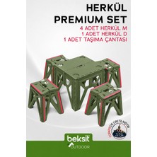 Beksit OUTDOOR Herkül Premium Set Katlanır Kamp Masa-Tabure Takımı Reflektörlü (Çantalı-Haki Yeşil)
