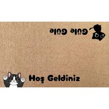 Eldione Kaymaz Tabanlı Baskılı Şık Kapı Önü Paspası 45X70 cm Coco Hasır Görünümlü Velür Kedi Paspası