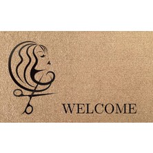 Eldione Kaymaz Tabanlı Baskılı Şık Kapı Önü Paspası 45X70 cm Coco Hasır Görünümlü Velür Bayan Kuaför Paspası