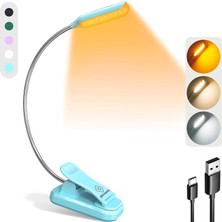 Söğüt Yatakta Kitaplar Için Okuma Işıkları, 10LED Parlak Kitap Işığı, 3 Renk ve 3 Parlaklık, Şarj Edilebilir Kitap Işığı 80 Saat Sürer, Okuma Işığında Hafif Klips (Mavi)