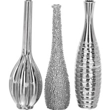 79 Değişen Desenli Seramik Tomurcuk Vazosu, 3'lü Set 3 "w, 12" H, Gümüş