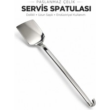 Beylini Endüstriyel Düz Servis Spatulası Delikli Paslanmaz Çelik Uzun Saplı Asılabilir Izgara Tava Lokanta Profesyonel Mutfak