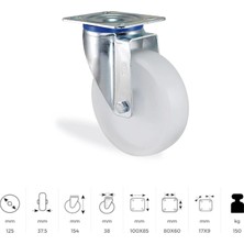 CATEKSSS 3302 Mmb 125 Oynak Tabla Bağlantılı, Mavi Pasifize Edilmiş Galvaniz Kaplı Maşa Polipropilen Kasnaklı, Polipropilen Sırtlı, Kendinden Burçlu Teker - 8’li Paket