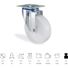 CATEKSSS K3302 Mmb 080 Ekonomik, Oynak Tabla Bağlantılı, Mavi Pasifize Edilmiş Galvaniz Kaplı Maşa Polipropilen Kasnaklı, Polipropilen Sırtlı, Kendinden Burçlu Teker - 10’lu Paket