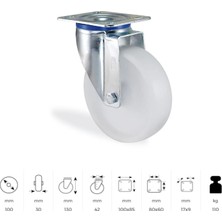 CATEKSSS 3302 Mmb 100 Oynak Tabla Bağlantılı, Mavi Pasifize Edilmiş Galvaniz Kaplı Maşa Polipropilen Kasnaklı, Polipropilen Sırtlı, Kendinden Burçlu Teker - 4’lü Paket