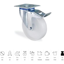 CATEKSSS 3302 Mmb 080 Oynak Tabla Bağlantılı, Mavi Pasifize Edilmiş Galvaniz Kaplı Maşa Polipropilen Kasnaklı, Polipropilen Sırtlı, Kendinden Burçlu Teker - 5’li Paket