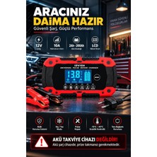 Tr Akıllı Dijital Akü Şarj Cihazı 12V 10A, 2AH-200AH Akü Uyumlu, LCD Ekranlı, Pulse Repair, K