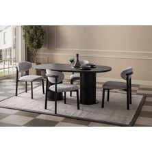 Edsy Home Senkron Siyah Oval 4 Sandalyeli Masa Takımı ( Ayaklar Plastik )