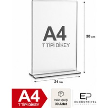 39 Adet A4 T Tipi Dikey 21X30 cm Şeffaf Pleksi Masaüstü Föylük Belge Sunum Standı Menü ve Fiyatlık Premium Ürün