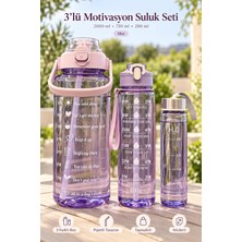 Madamev 3'lü Motivasyonel Matara Seti 2000 ml 750 ml 280 ml Pipetli Su Şişesi Silikon Contalı Kapak Taşıma Askısı ve Sticker Dahil Spor Okul Ofis İçin Su Meşrubat Şişesi Taşınabilir Suluk Mor Renkli
