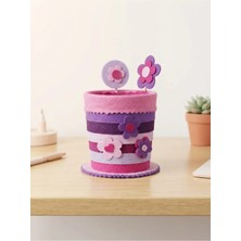 Retro Women Pembe Pastel Tonlar Renk Çiçek Figürlü Dekoratif Sevimli Şık Keçe Dayanıklı Hediye Doğum Günü Kalemlik