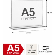 71 Adet A5 T Tipi Yatay 21X15 cm Şeffaf Pleksi Föylük Resimlik Stand Üstü Sergileme Etiketlik Fiyatlik Premium Ürün