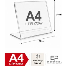 9 Adet A4 L Tipi Yatay 21X30 cm Şeffaf Pleksi Föylük Resimlik Stand Üstü Sergileme Etiketlik Fiyatlik Premium Ürün
