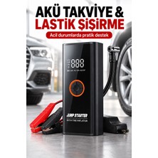 R8point Akım Korumalı Akü Takviye Cihazı Lastik Şişirme Kompresörü Dijital Ekranlı Taşınabilir Telefon Şarj Özellikli