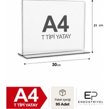 95 Adet A4 T Tipi Yatay 21X30 cm Şeffaf Pleksi Föylük Resimlik Stand Üstü Sergileme Etiketlik Fiyatlik Premium Ürün