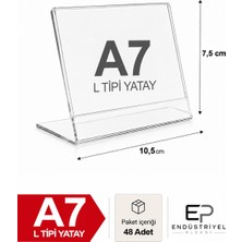 48 Adet A7 L Tipi Yatay Şeffaf Pleksi Föylük Resimlik Stand Üstü Sergileme Etiketlik Fiyatlik Premium Ürün