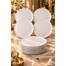 Atbyhome Duru 12'li Beyaz Porselen Servis Tabağı Seti 26 cm - Düz Kenar Büyük Boy Ana Yemek Ve Sunum Tabağı Takımı