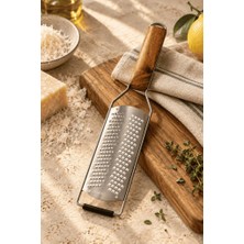 Atbyhome Akasya Saplı Paslanmaz Çelik El Rendesi 31.5x6.5 cm - Kaydırmaz Tabanlı Parmesan ve Limon Zester Rende