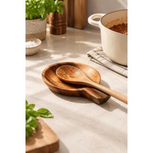 Atbyhome Akasya Ahşap Kaşık Altlığı 11.5 cm - Ocak Yanı Tezgah Üstü Kirli Kaşıklık Kepçe Servis Tepsisi