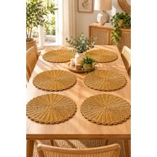 Atbyhome 6'lı Rattan Yuvarlak Supla 36 cm - Bohem Örgü Amerikan Servisi ve Dekoratif Tabak Altlığı Seti