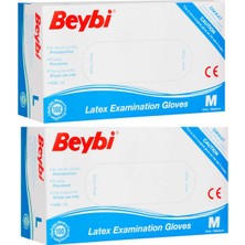 Beybi Pudralı Lateks Çok Amaçlı Kullan At Eldiven Lateks 100'LÜ (M) Medium / Orta x 2'li Beyaz Renk Orta Beden 100 Adet