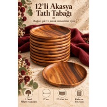 Atbyhome 12'li Akasya Ahşap Tatlı Tabağı Seti 17 cm - Doğal Yuvarlak Pasta Çay Saati Sunum Tabağı
