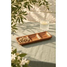 Atbyhome 3 Bölmeli Akasya Çerezlik ve Sunum Tabağı 25X10 cm | Dikdörtgen  Mezelik Sosluk Kahvaltılık Tabak 25X10X2.54 cm